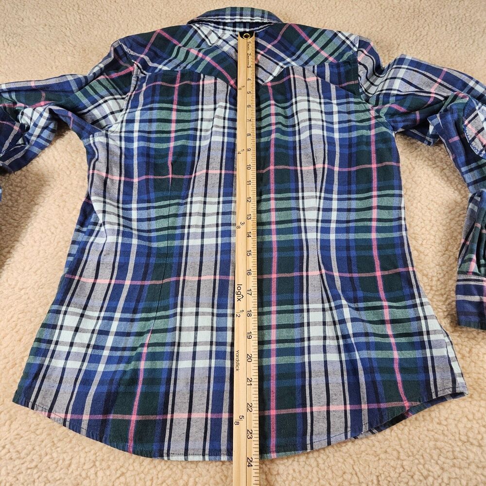 Tommy Hilfiger Women's Plaid Western Shirt Medium Blue Pink Snap Front Cotton - Picture 8 of 8